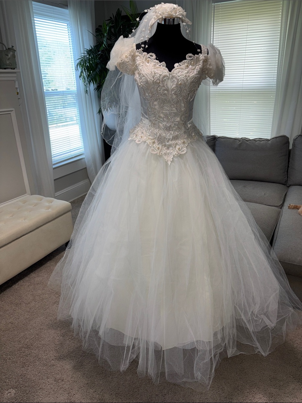 Vintage Eve Of Milady Tulle Wedding Dress  with Vail